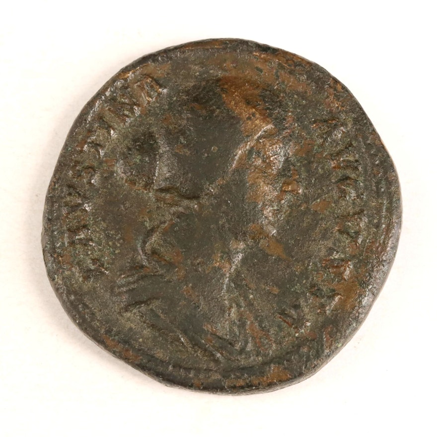 Ancient Roman Imperial Sestertius Coin of Faustina II, ca. 150 AD