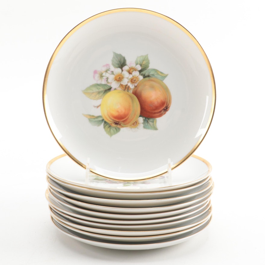 Hutschenreuther Fruit Motif Porcelain Dessert Plates, 1945-1949