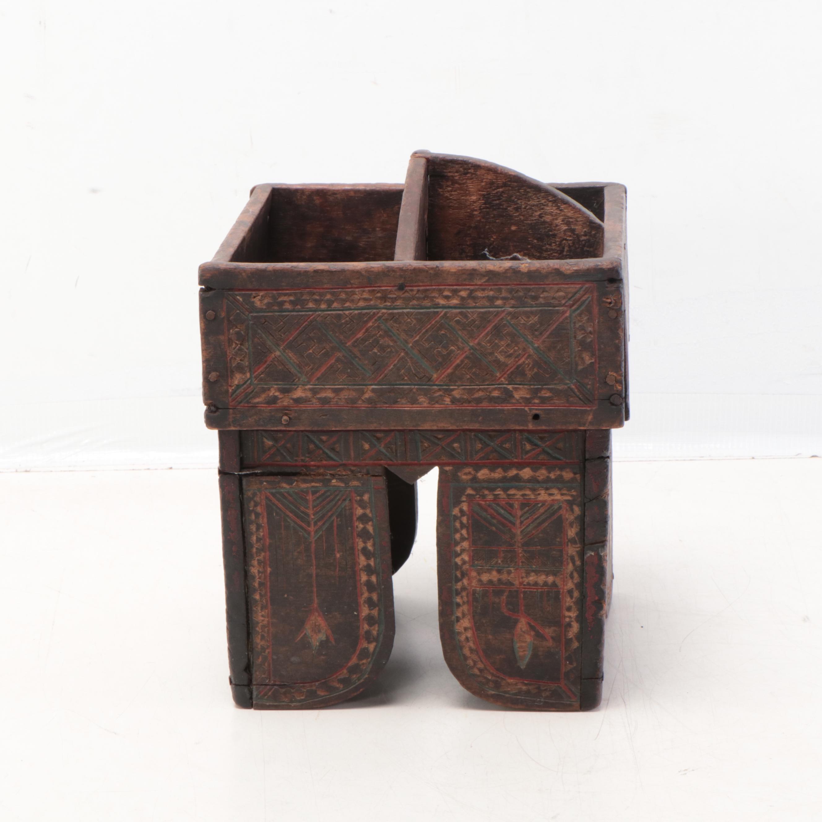 Nepalese Carved Wood Betel Nut Box EBTH