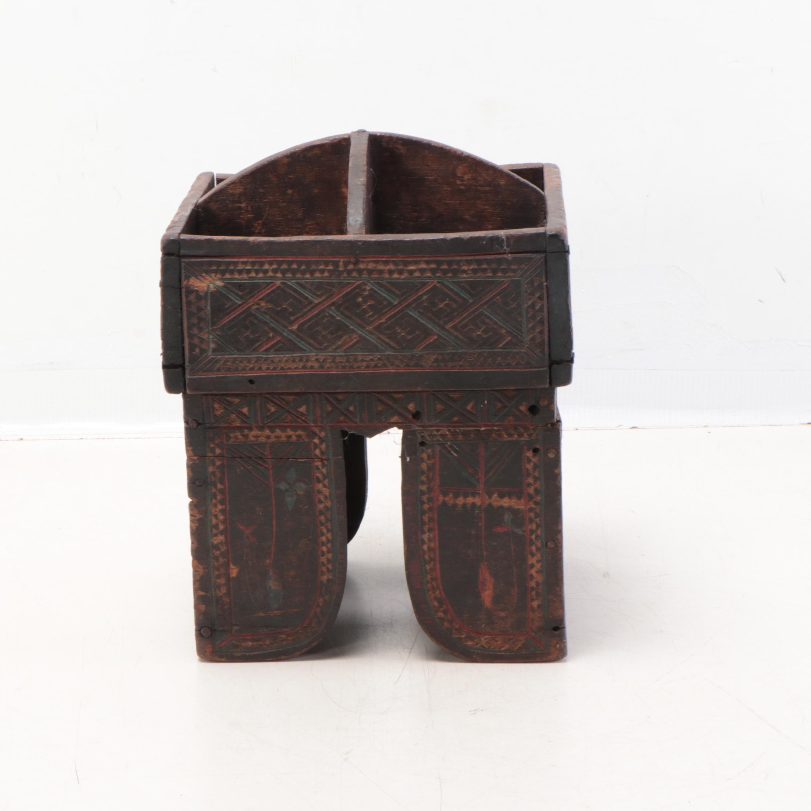Nepalese Carved Wood Betel Nut Box EBTH