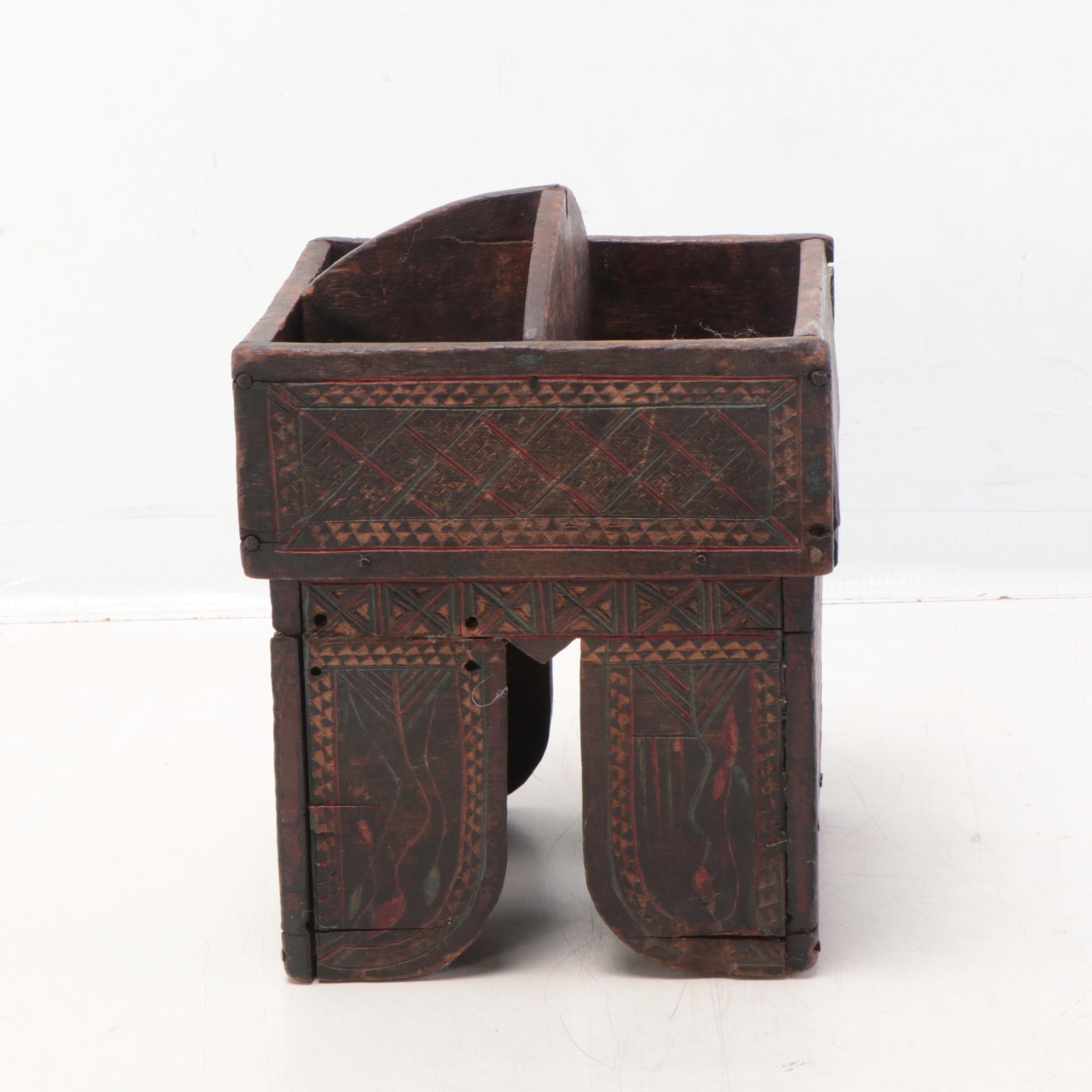 Nepalese Carved Wood Betel Nut Box EBTH