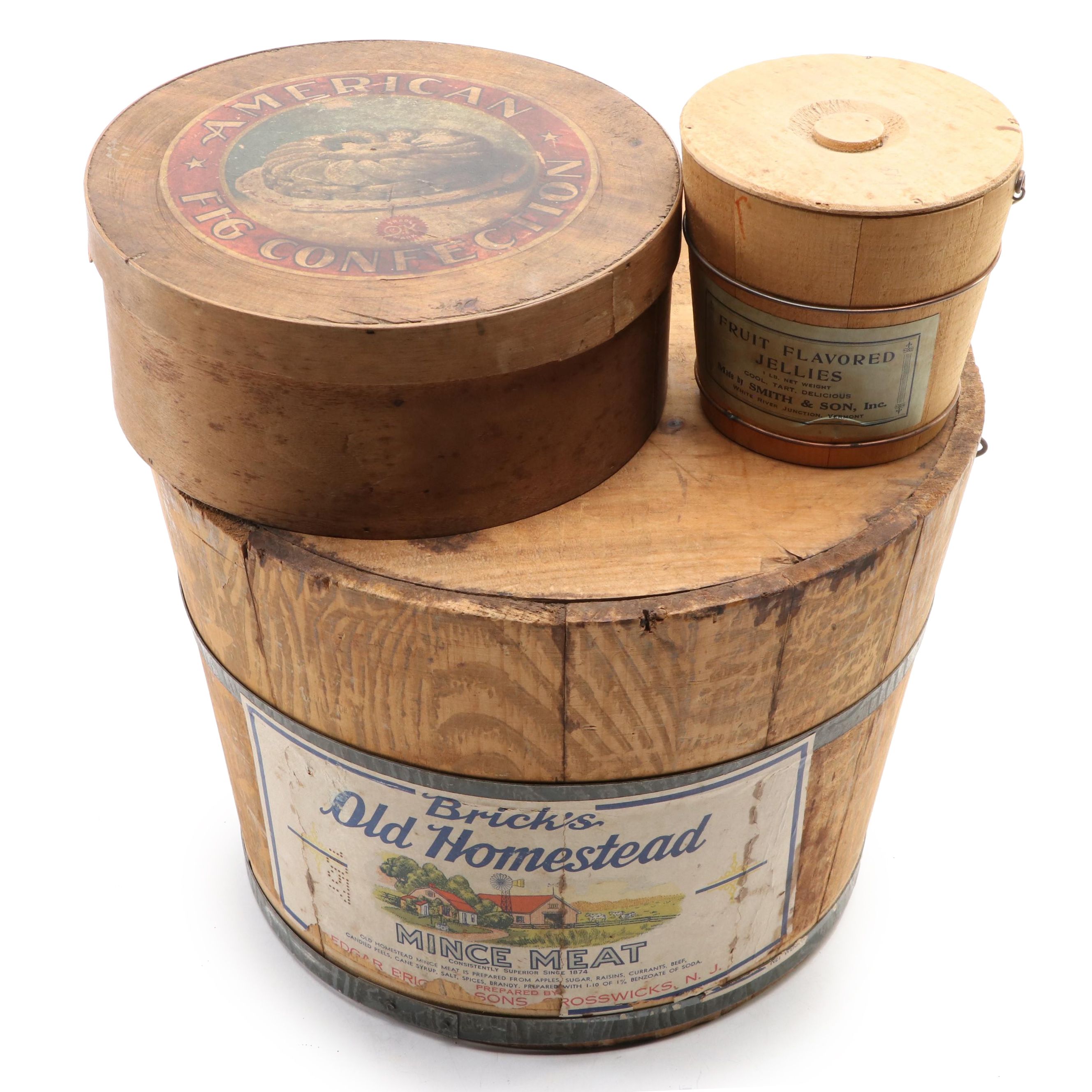 Brick's Old Homestead Mince Meat Bucket with Wooden Candy Bucket and