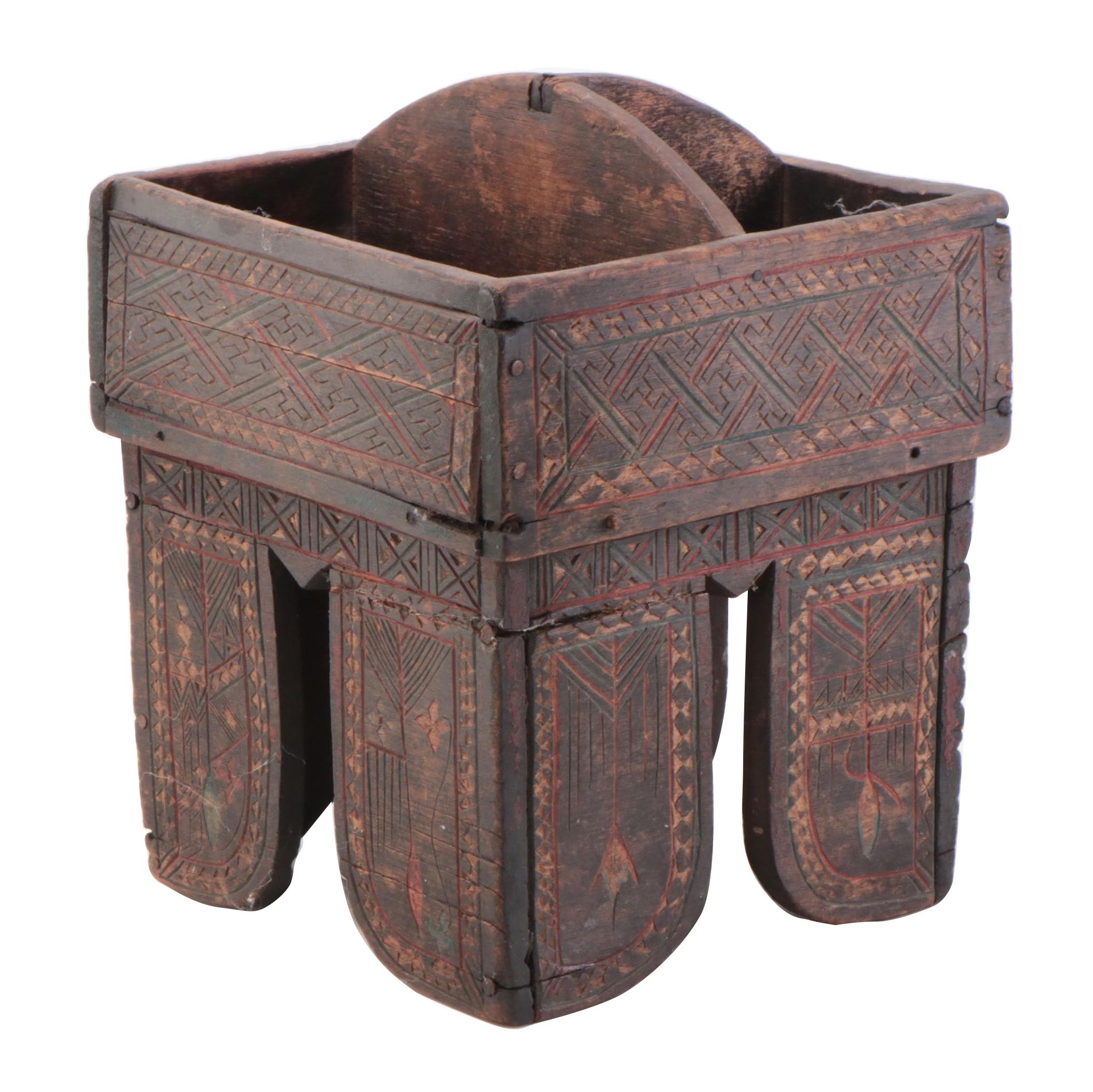 Nepalese Carved Wood Betel Nut Box EBTH