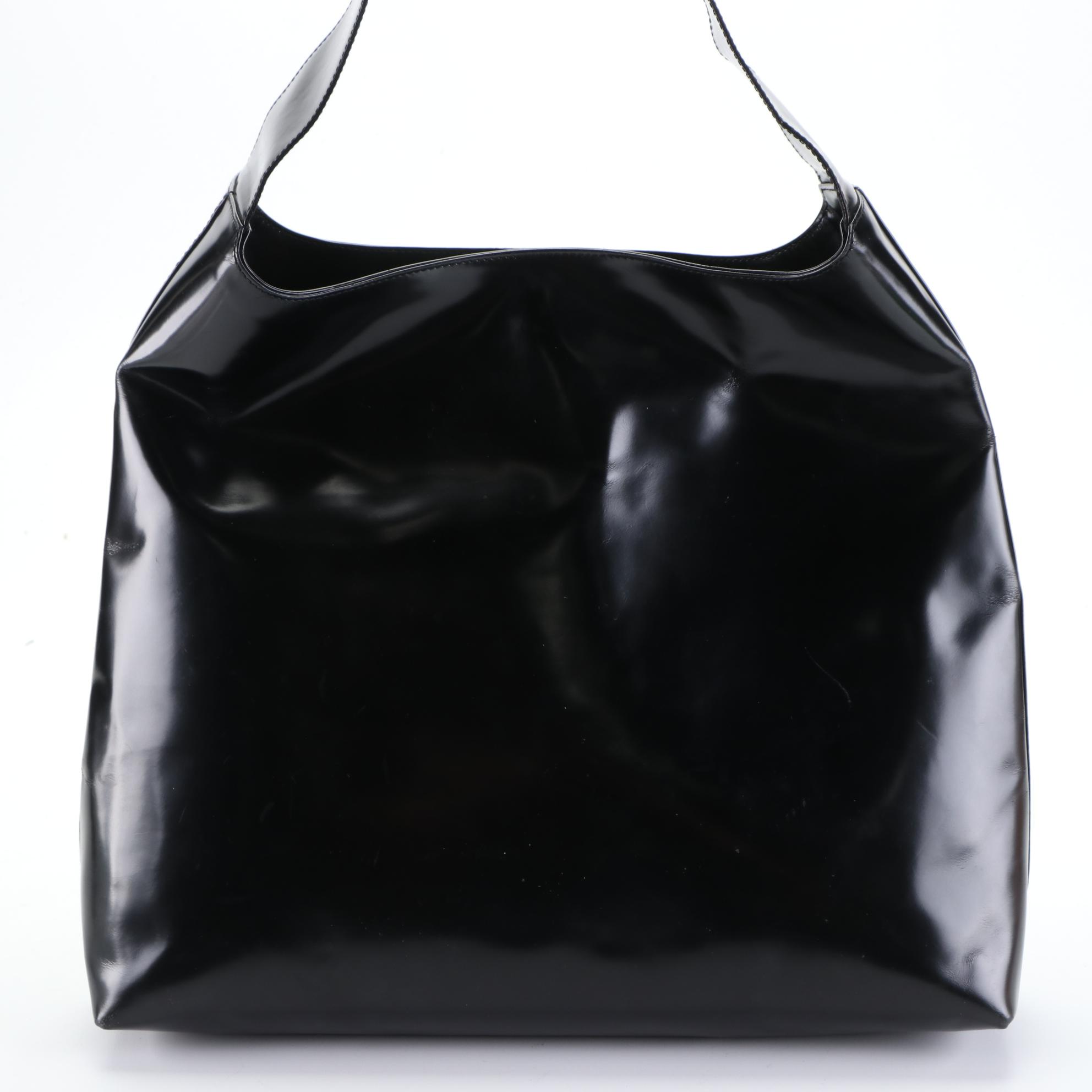 Gucci Large Shoulder Bag in Black Glazed Leather EBTH