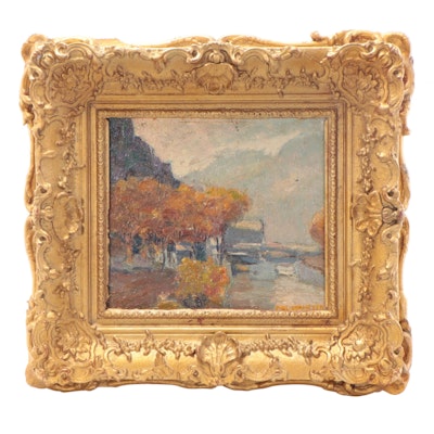 Paul Cornoyer Autumn Scene Oil Painting, Circa 1900