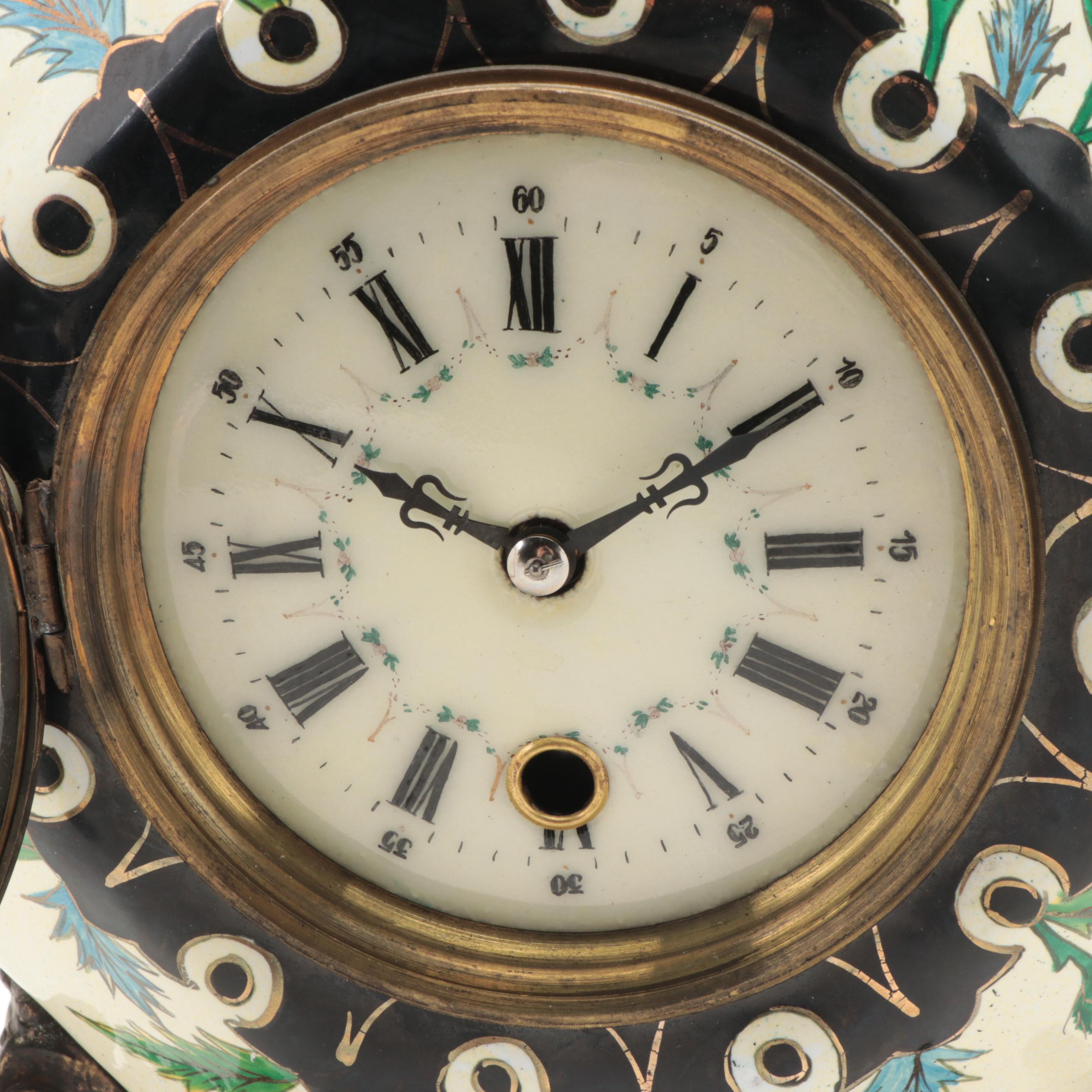 Cast Brass Mounted Gilt Decorated Creamware English Mantel Clock EBTH