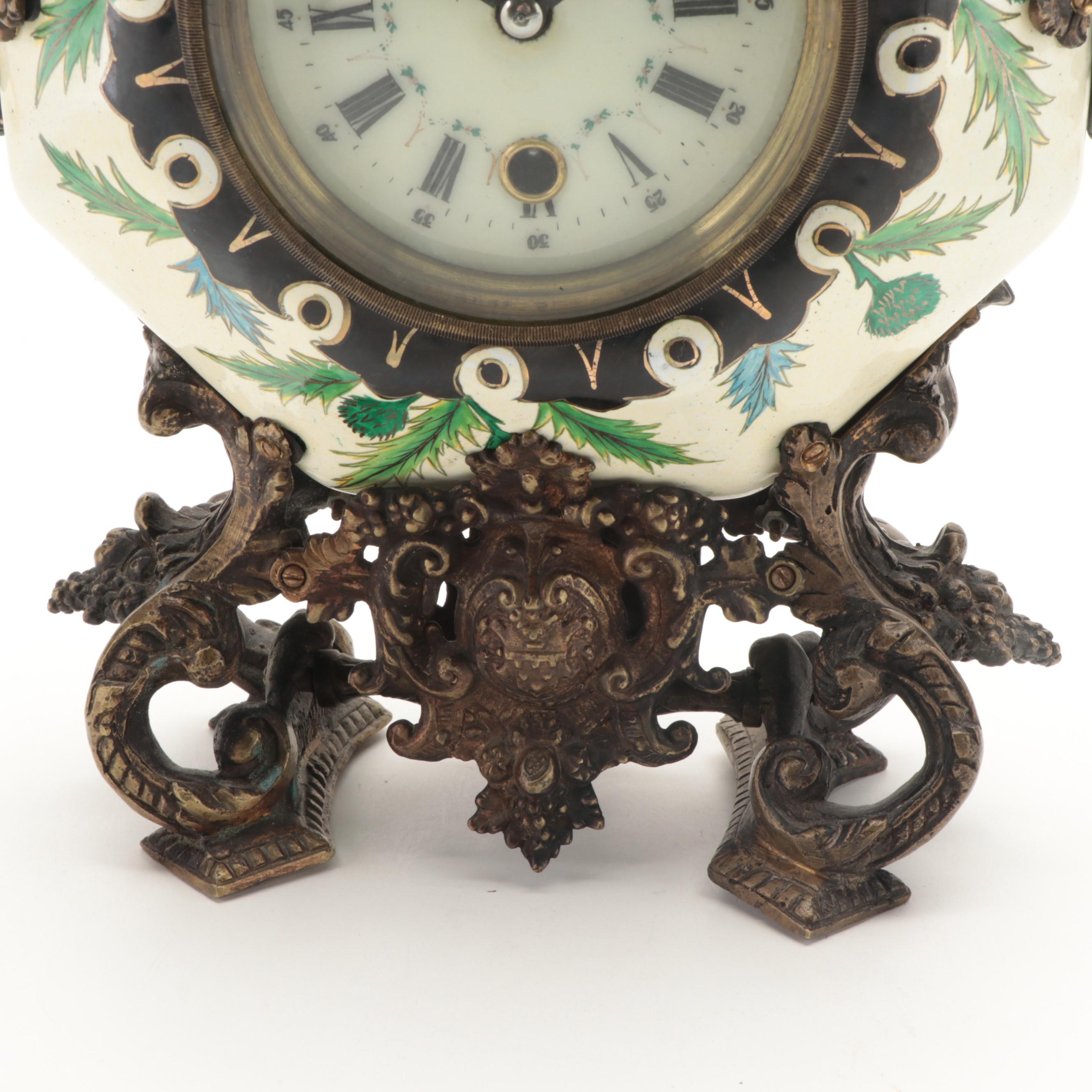 Cast Brass Mounted Gilt Decorated Creamware English Mantel Clock EBTH