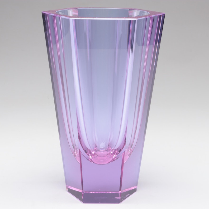 Moser Faceted Cut Alexandrite Hexagonal Czech Crystal Vase, Late 20th Century