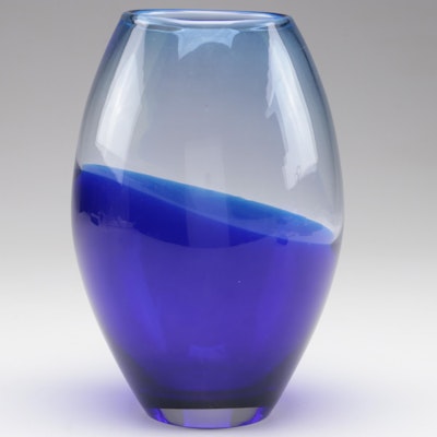 Blown Glass Cobalt and Clear Accent Vase