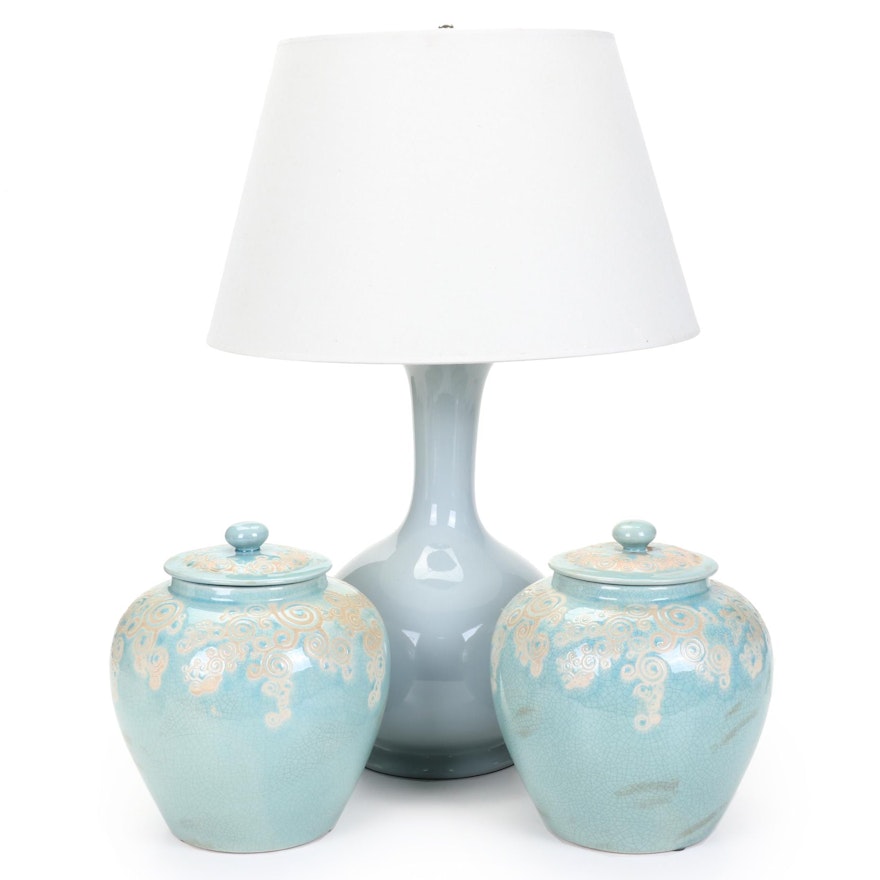 Suzanne Kasler for Ballard Designs Gourd Table Lamp, Earthenware Ginger Jars