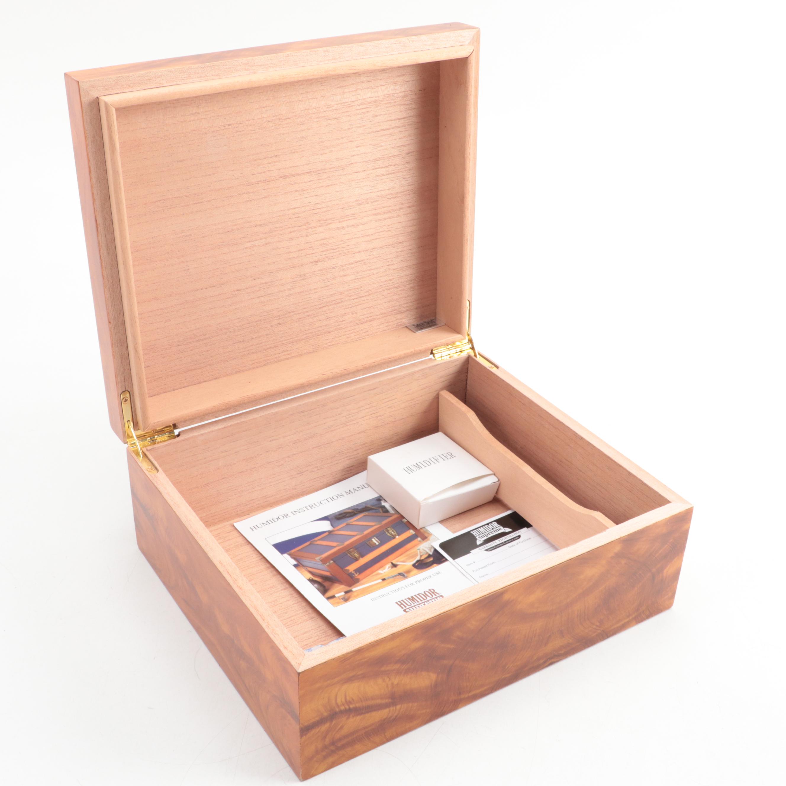 Figured Wood and Cedar Lined Humidor Supreme with Humidifier EBTH