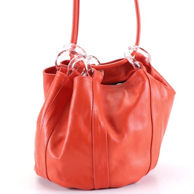 Saks Fifth Avenue Small Drawstring Bucket Bag in Orange Leather