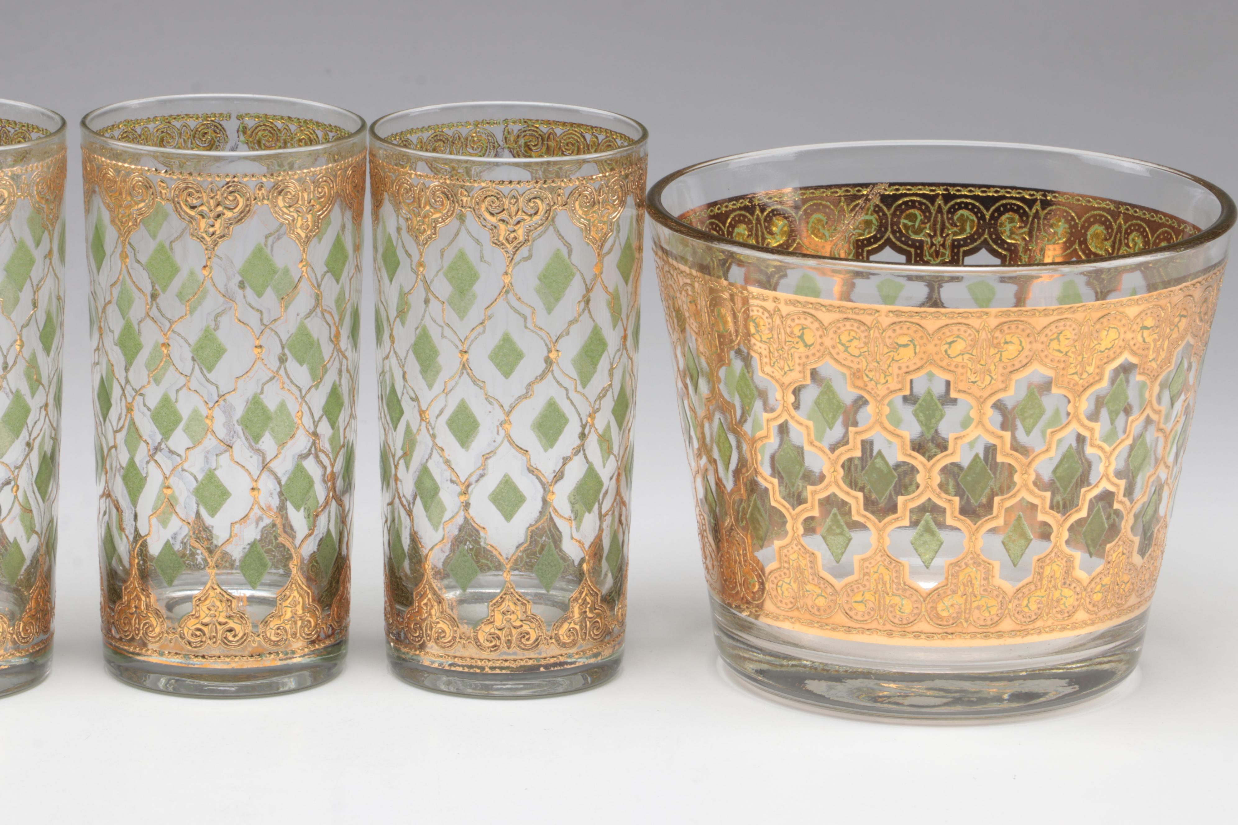 Culver "Valencia" Ice Bucket, Double Old Fashioned Glasses and Tumblers