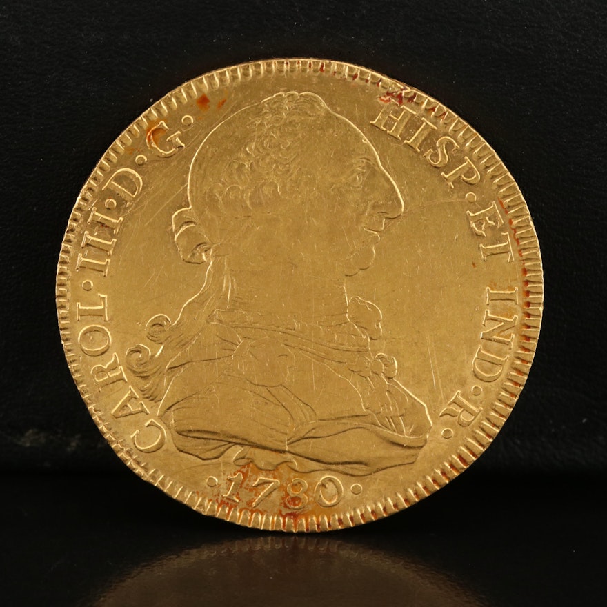 1780 Mexican Spanish Colony Eight Escudos Gold Coin