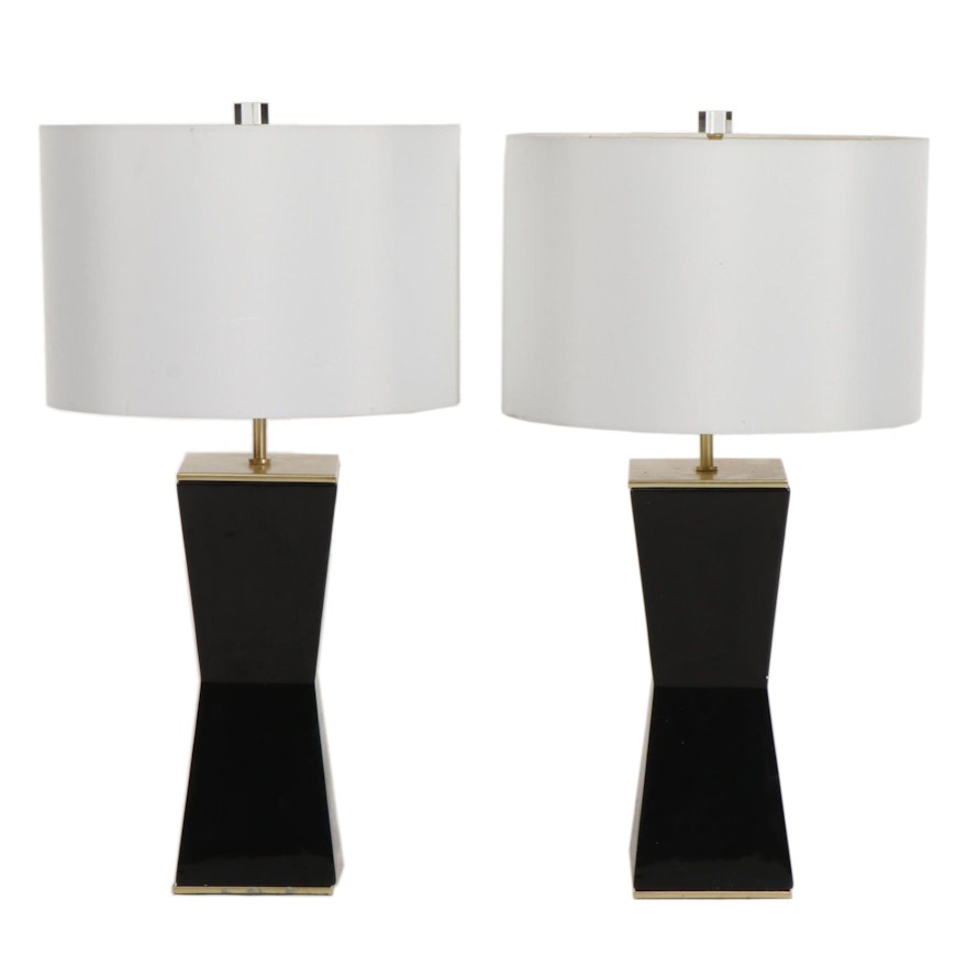 Pair of Kate Spade Black Ceramic Table Lamps, 21st Century
