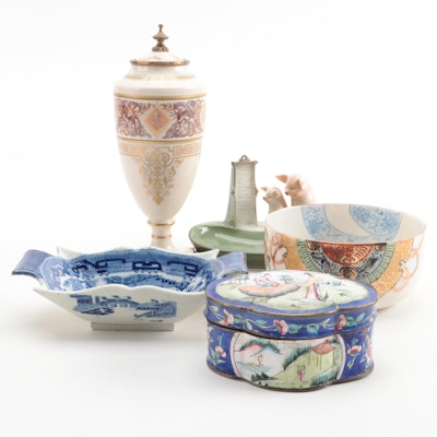 Louis Phillipe Sèvres Porcelain Urn with Chinese Enamel and Other Tableware