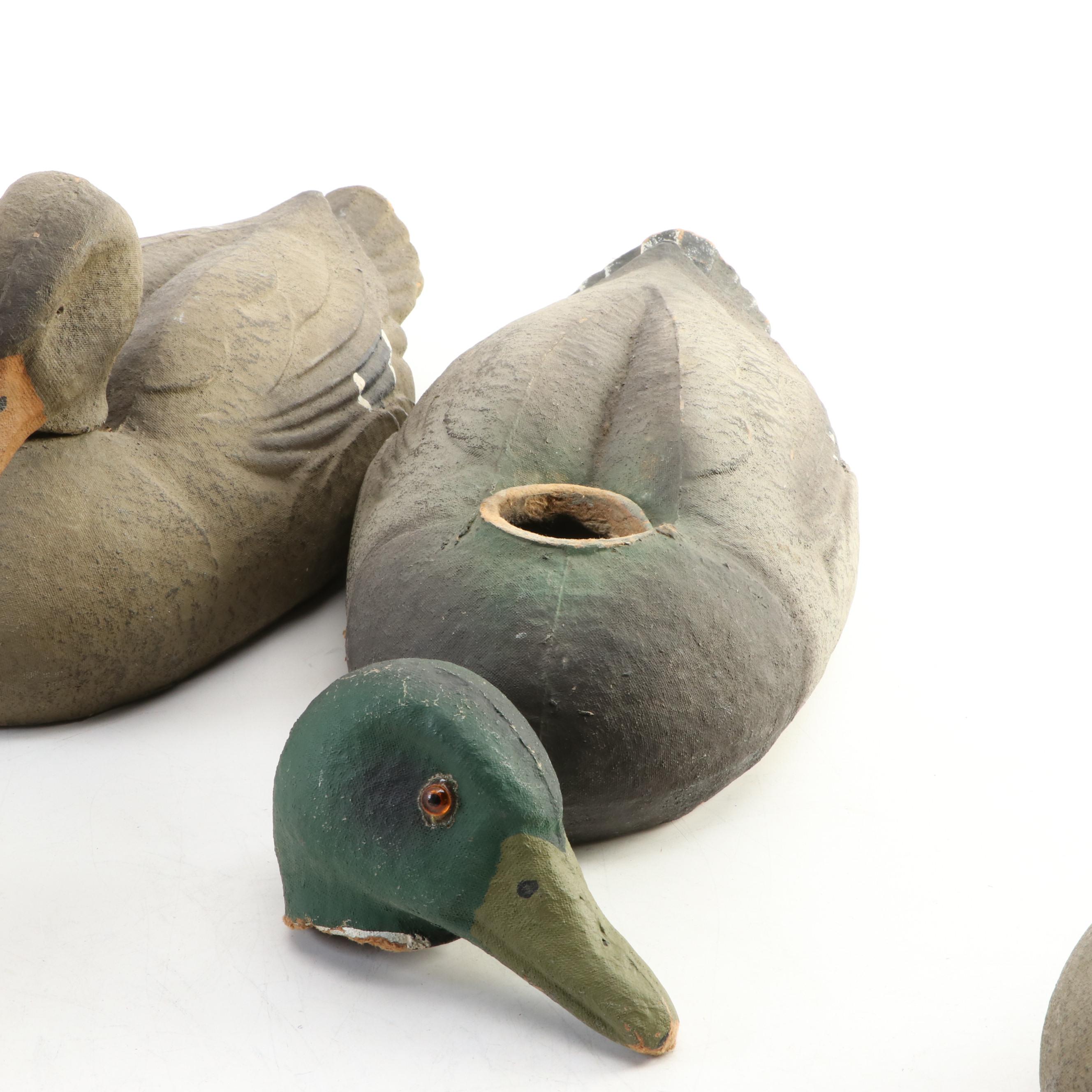 CarryLite Papiermâché Duck Decoys with Glass Eyes, Mid20th Century