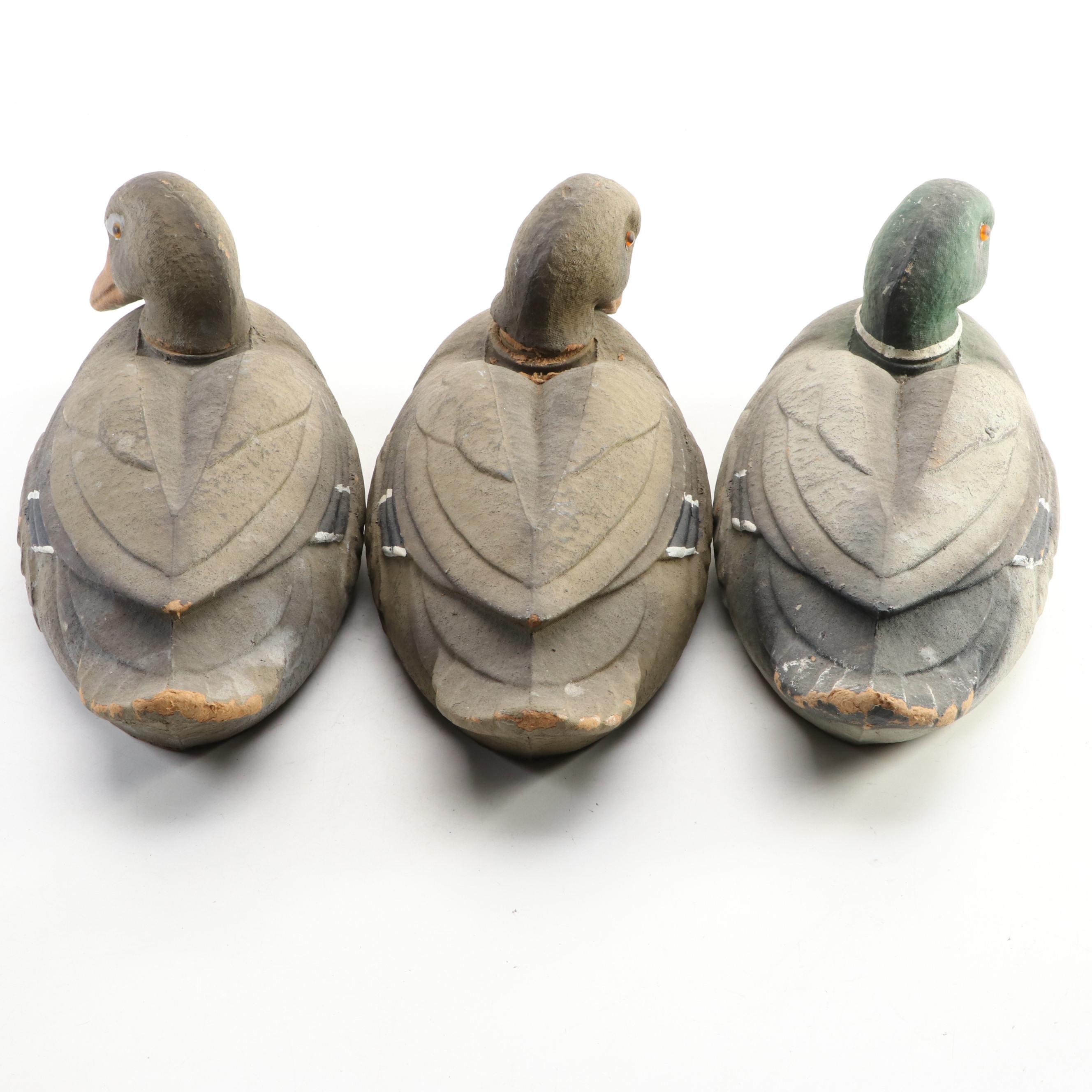 CarryLite Papiermâché Duck Decoys with Glass Eyes, Mid20th Century