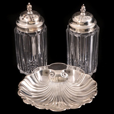 Thomas Bradbury & Son Sterling Lidded Jars with Gorham Sterling Shell Dish