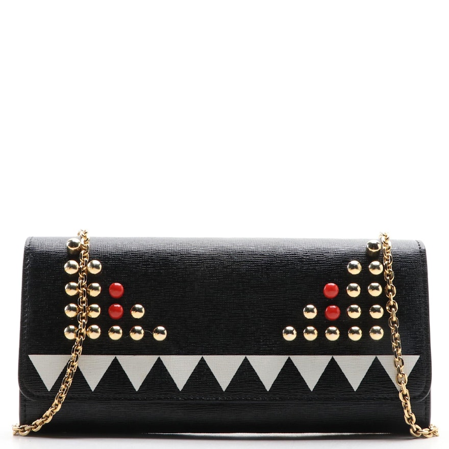 Fendi Monster Eyes Studded Wallet on Chain in Saffiano Leather with Box