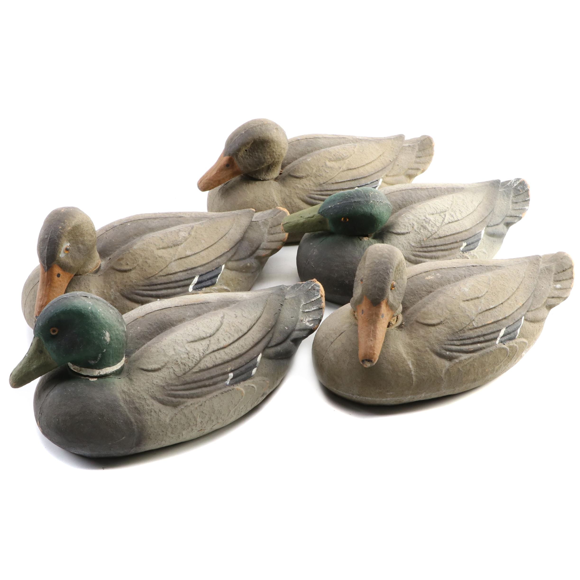 CarryLite Papiermâché Duck Decoys with Glass Eyes, Mid20th Century