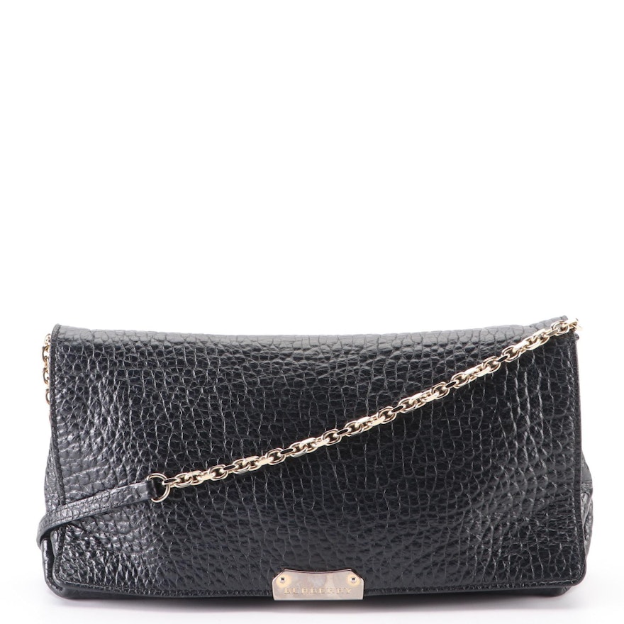 Burberry Small Flap Shoulder Bag in Tumbled Black Leather