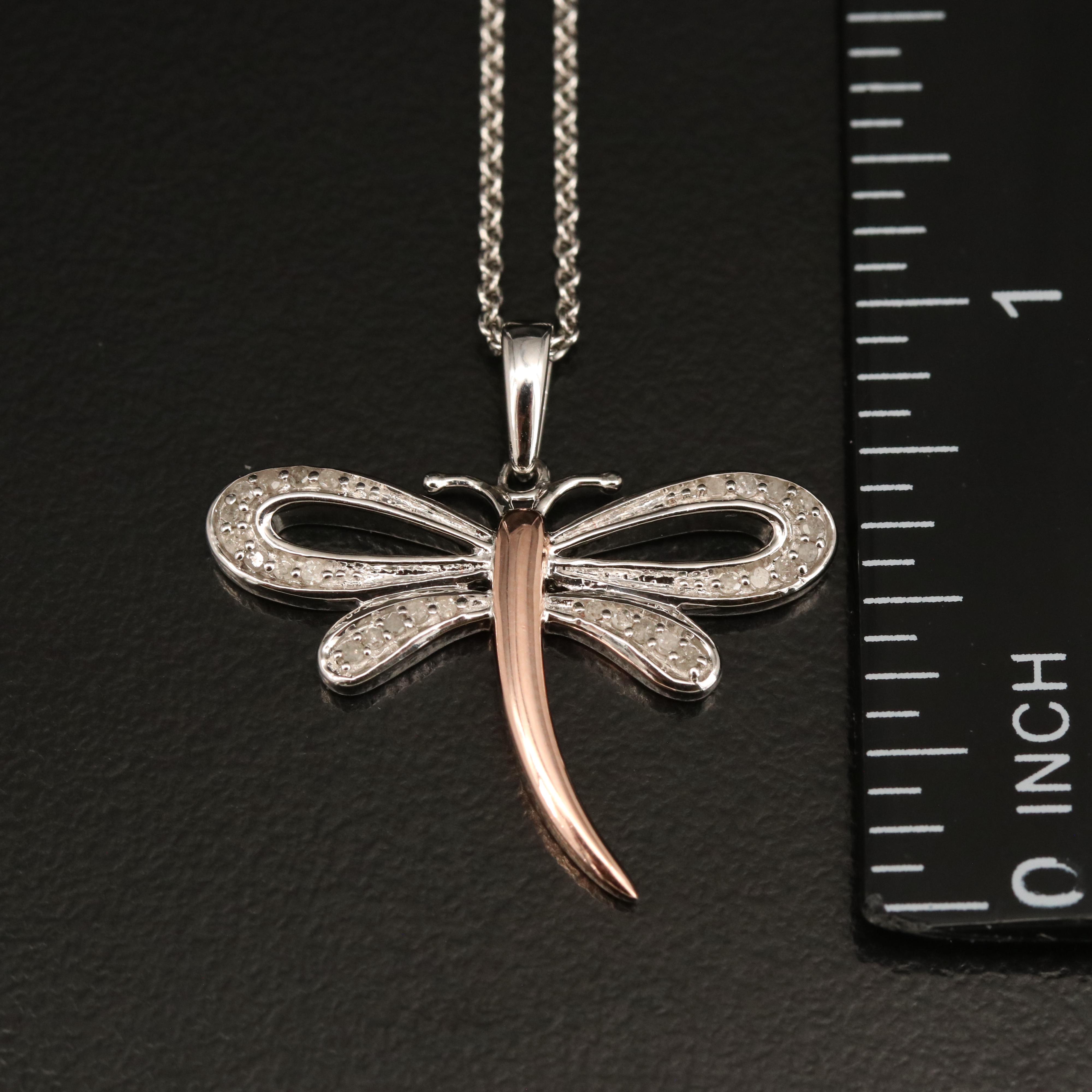 Sterling Diamond Dragonfly Pendant Necklace EBTH