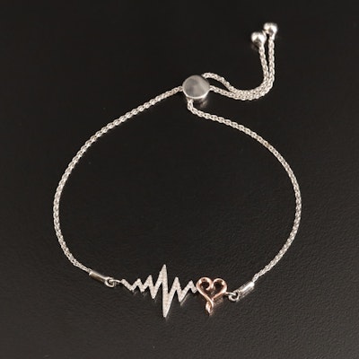 Sterling Diamond Heartbeat Bolo Bracelet
