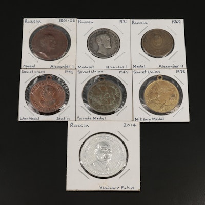 Seven Russian Copper-Alloy Medals