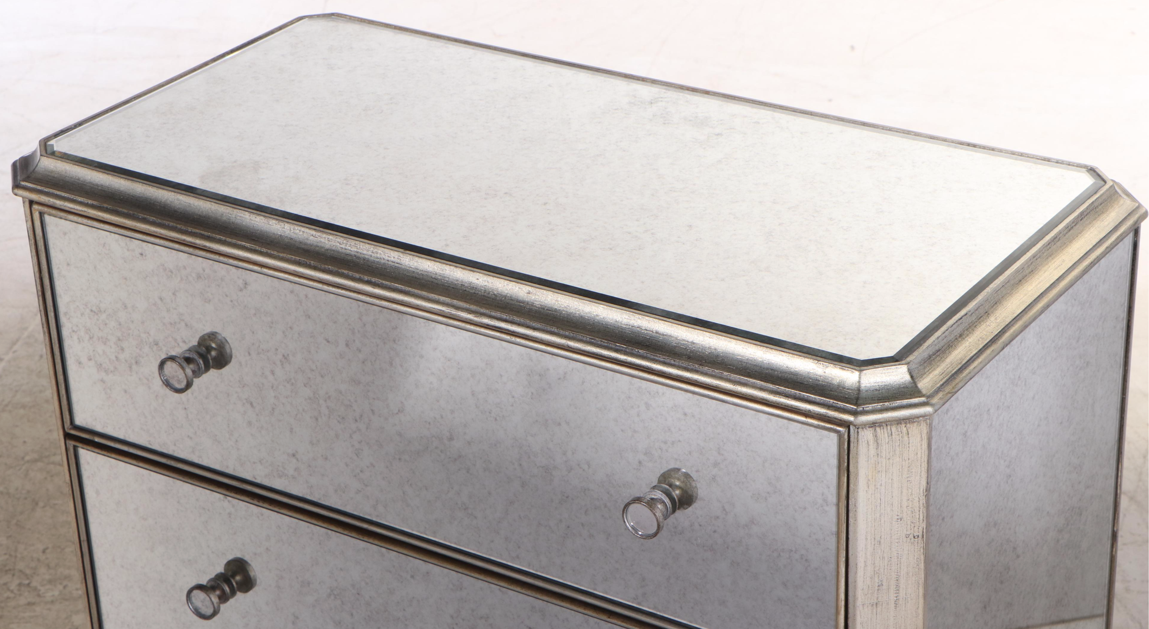 Ethan Allen SilverGilt and MIrrored Glass ThreeDrawer Bedside Chest EBTH