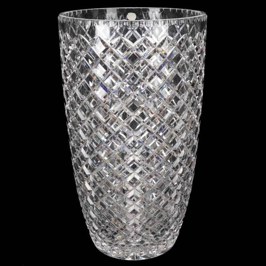 Bohemian Crystal Diamond Pattern Vase, Mid to Late 20th Century