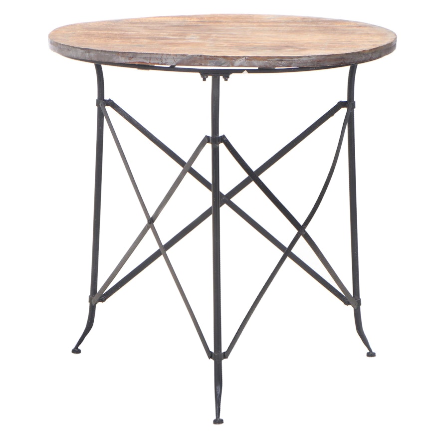 Industrial Style Metal and Pine Side Table