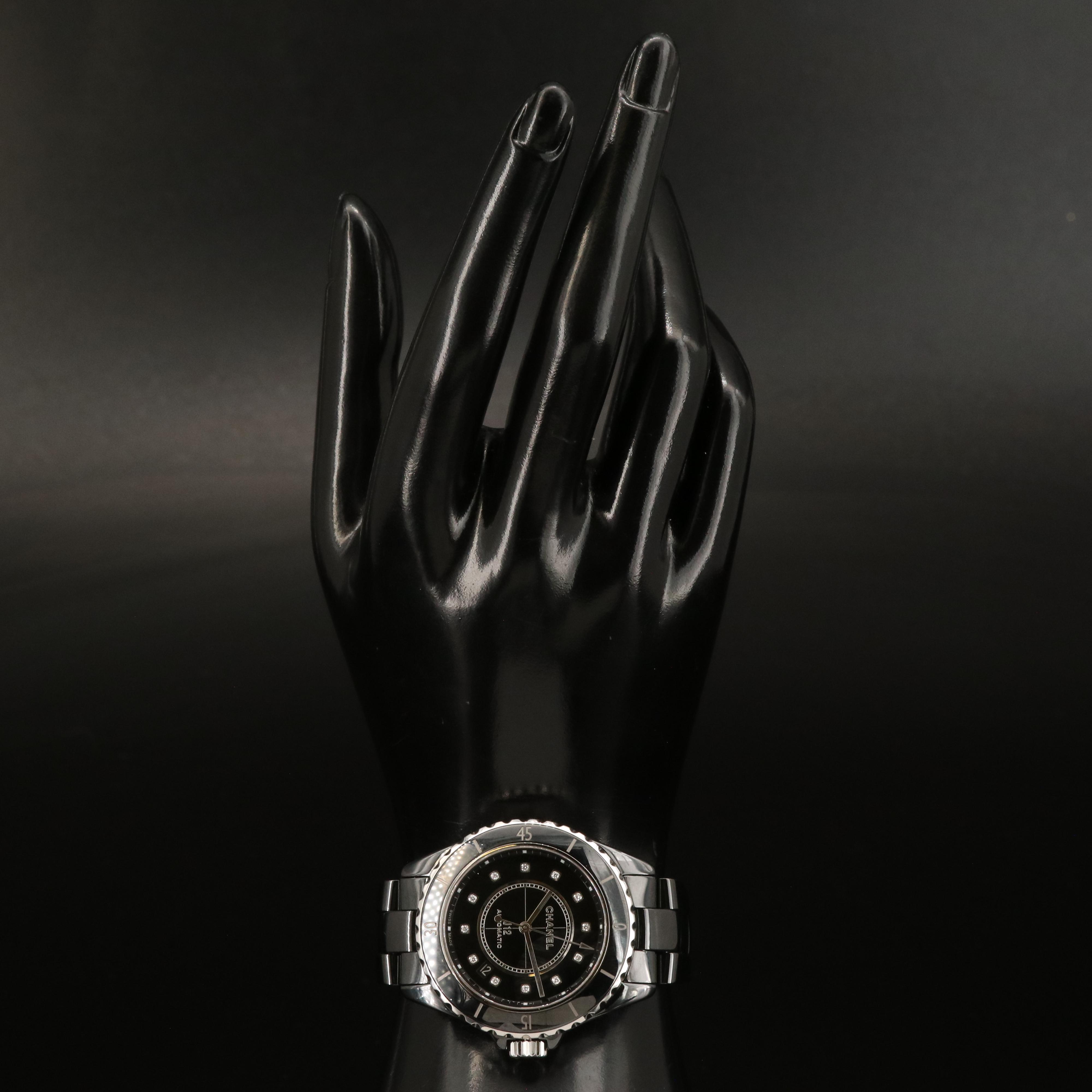 J12 Automatic White Ceramic Black Diamond Numerals Mop Dial