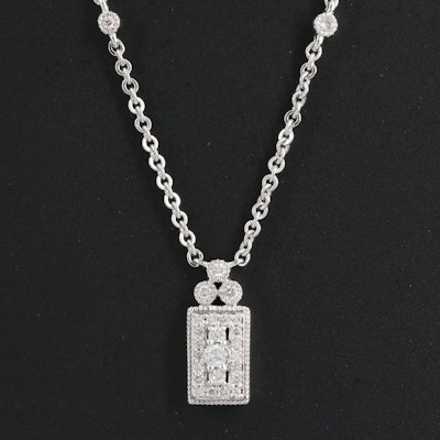 Sterling Diamond Square Stationary Necklace
