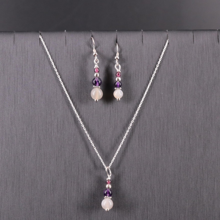 Sterling Silver Gemstone Earrings and Pendant Necklace