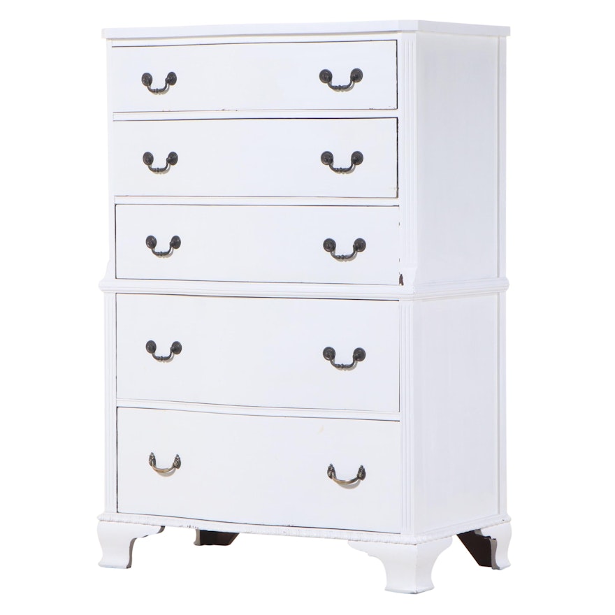 Chippendale Style White-Painted Five-Drawer Serpentine Chest