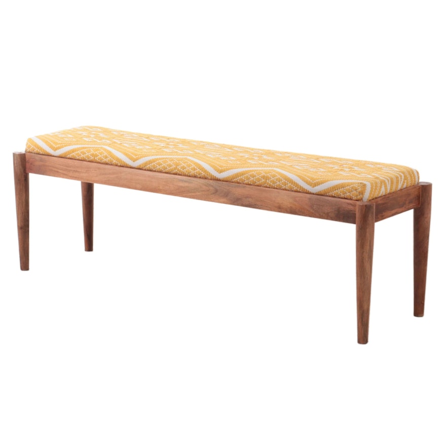 Modernist Style Hardwood and Custom-Upholstered Bench