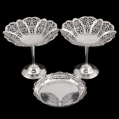 International "Lovelace" Sterling Compotes with Durham Openwork Sterling Bowl