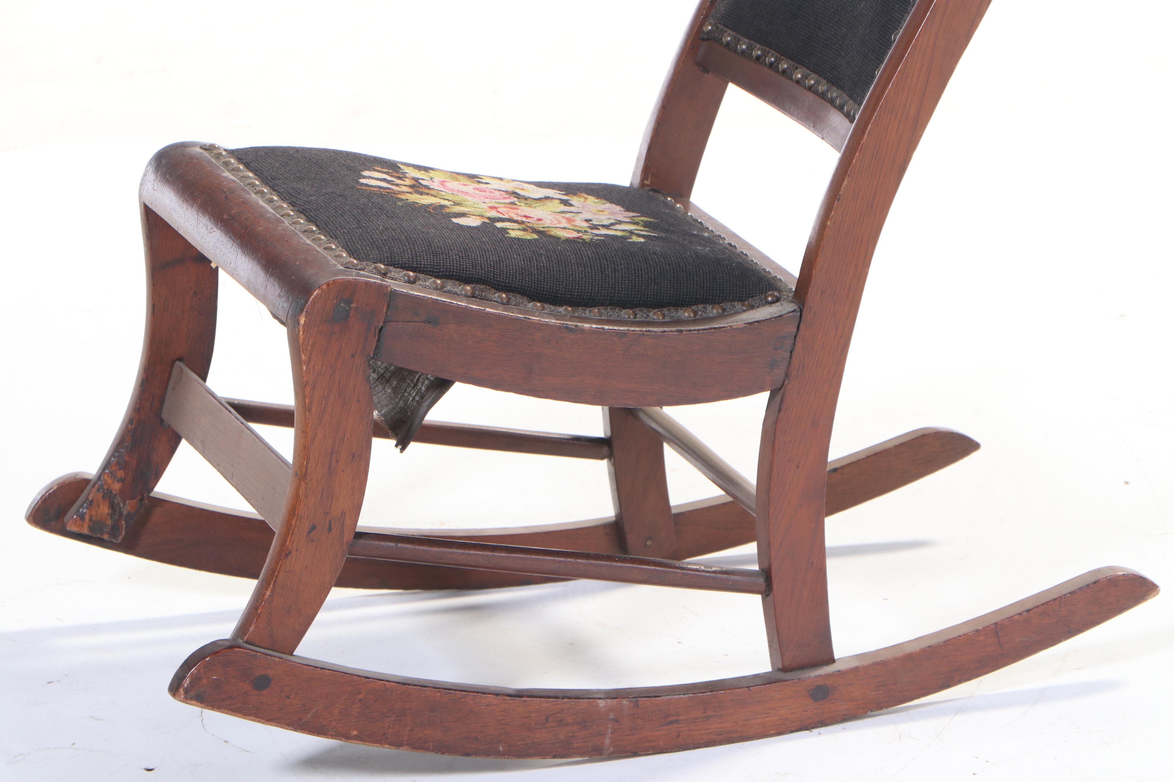 Victorian Mahogany Slipper Rocking Chair with Needlepoint Upholstery EBTH