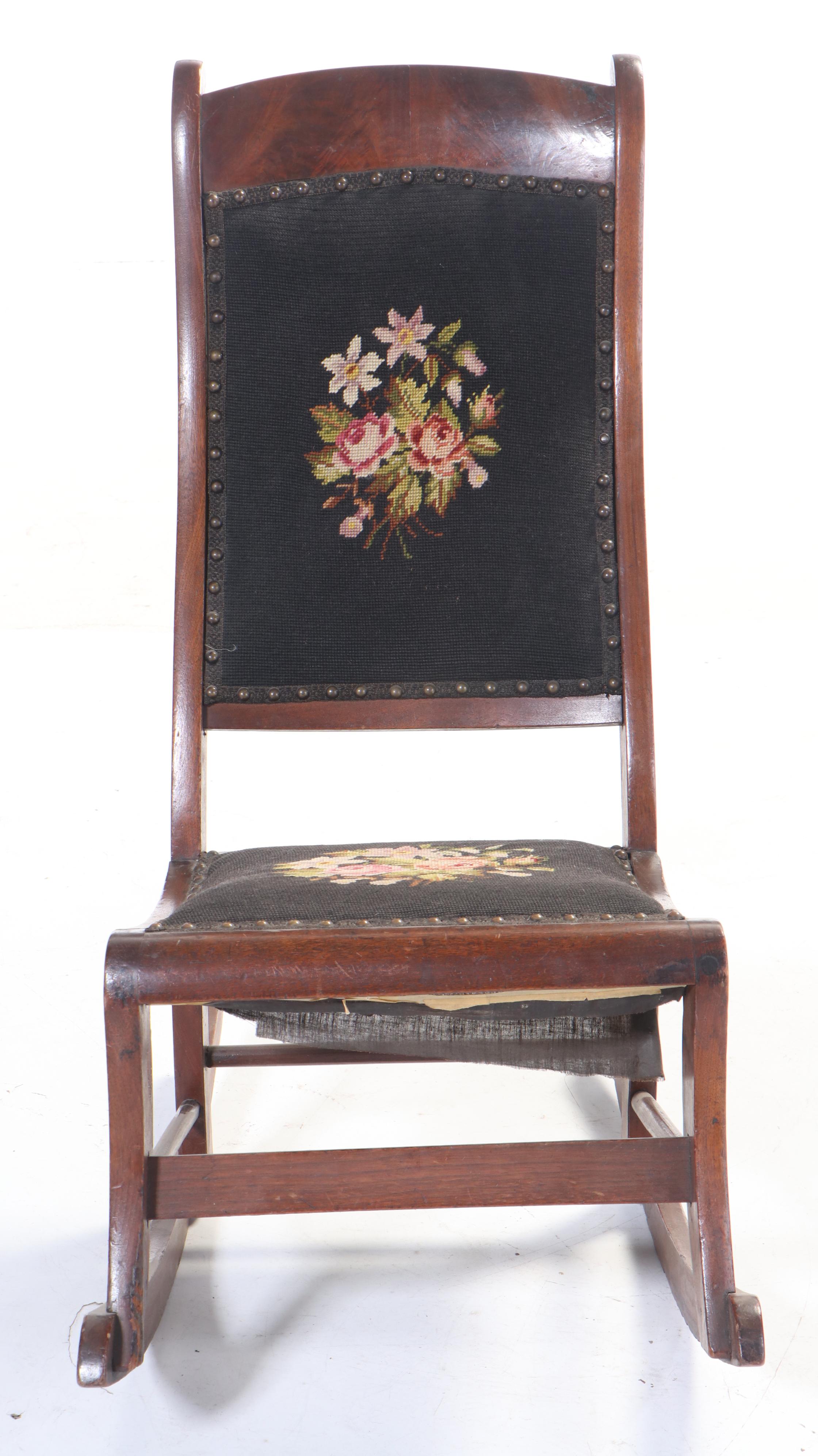 Victorian Mahogany Slipper Rocking Chair with Needlepoint Upholstery EBTH