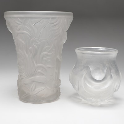 Josef Inwald Marine Life Barolac Czech Pressed Glass Vase with Other Glass Vase