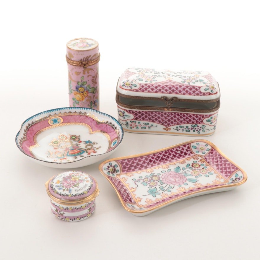 Edmé Samson with Other European Porcelain Vanity Boxes and Ring Dishes