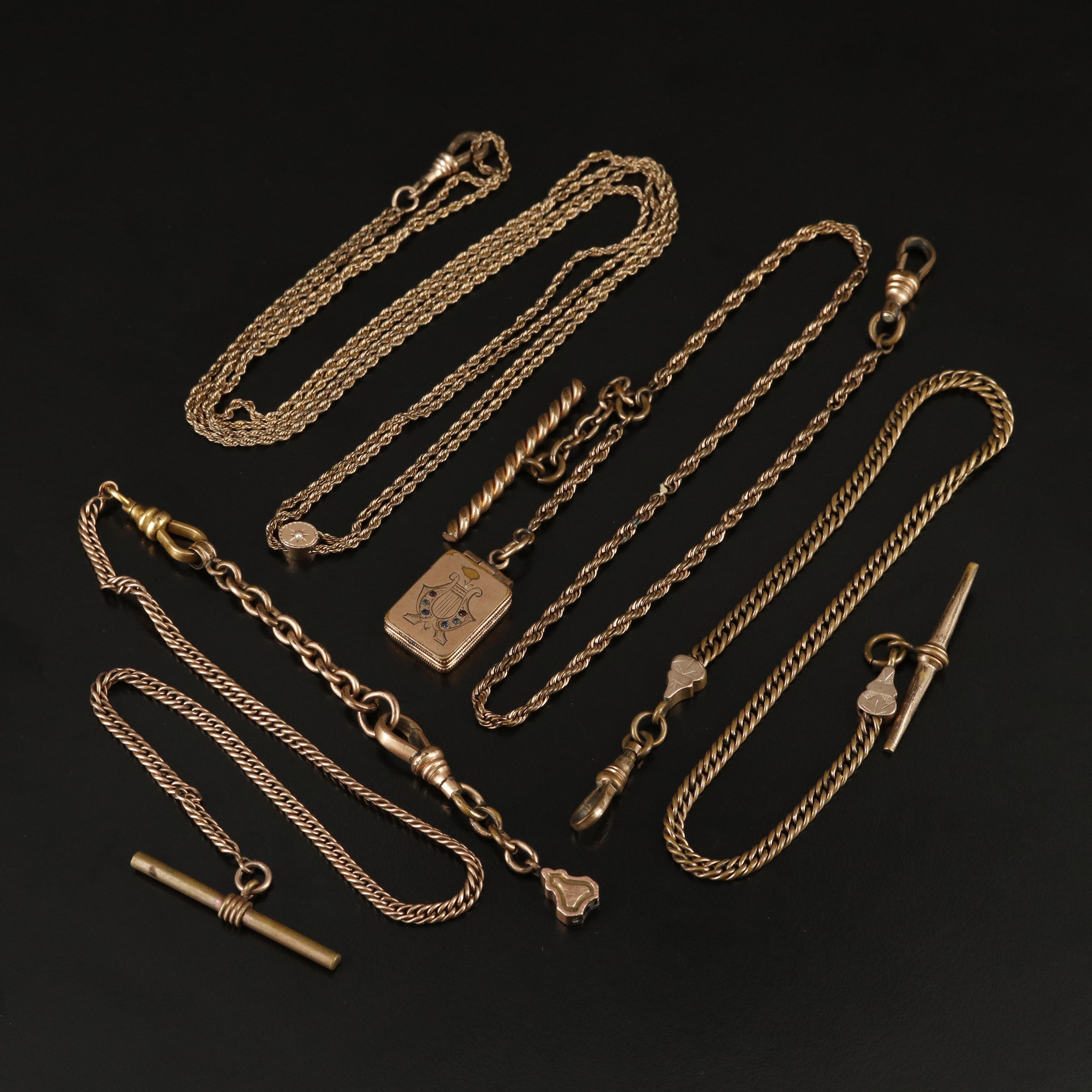 Victorian Watch Chains Including 10K, Locket and Seed Pearls | EBTH