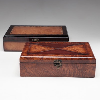 Burl Wood, Rosewood and More Wood Inlay Document Boxes