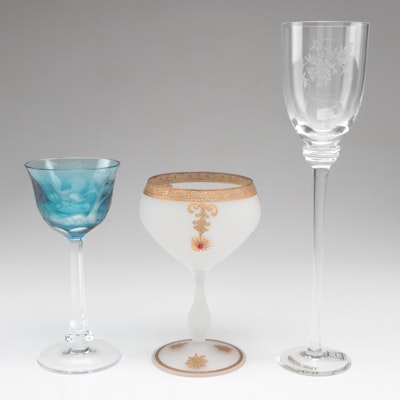 Moser "Whisky Birds of the Wild" with Other Engraved and Jeweled Opaline Glass