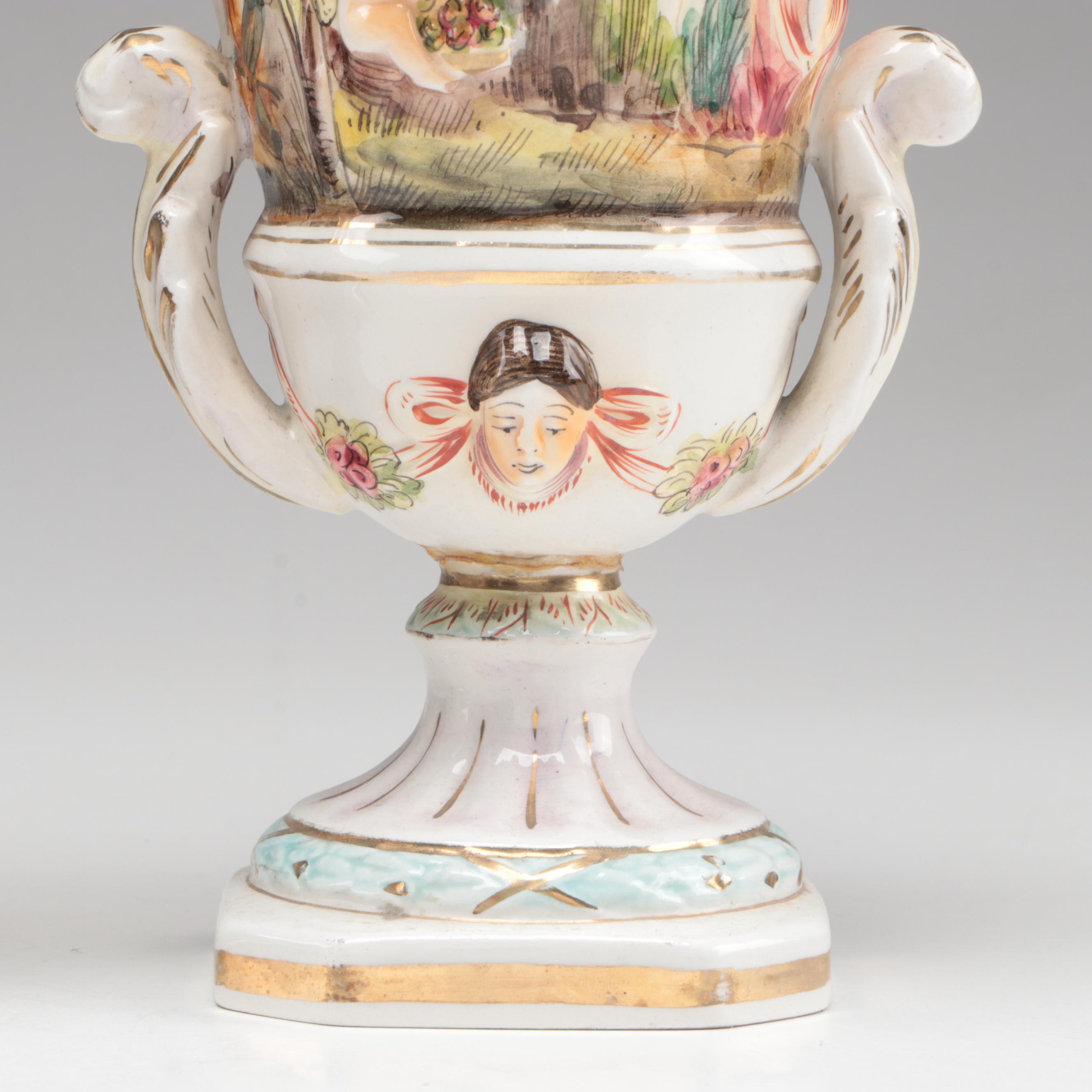 Capodimonte Porcelain Vases, Lidded Box and Ladle, Mid to Late 20th