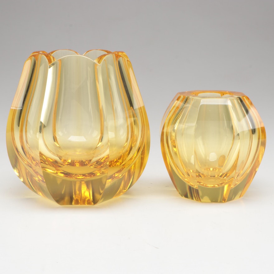 Moser Faceted Cut Eldor Czech Crystal Vases, Late 20th Century