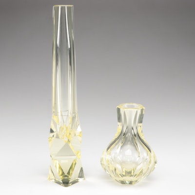 Antonín Drobník for Železnobrodské Sklo and Moser Style Cut Czech Crystal Vases