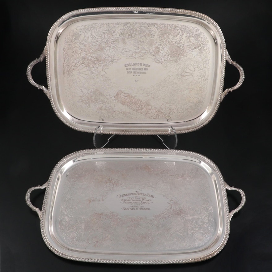 Poole and Art Silver Co. Silver Plate Trophy Serving Trays, Mid-20th Century