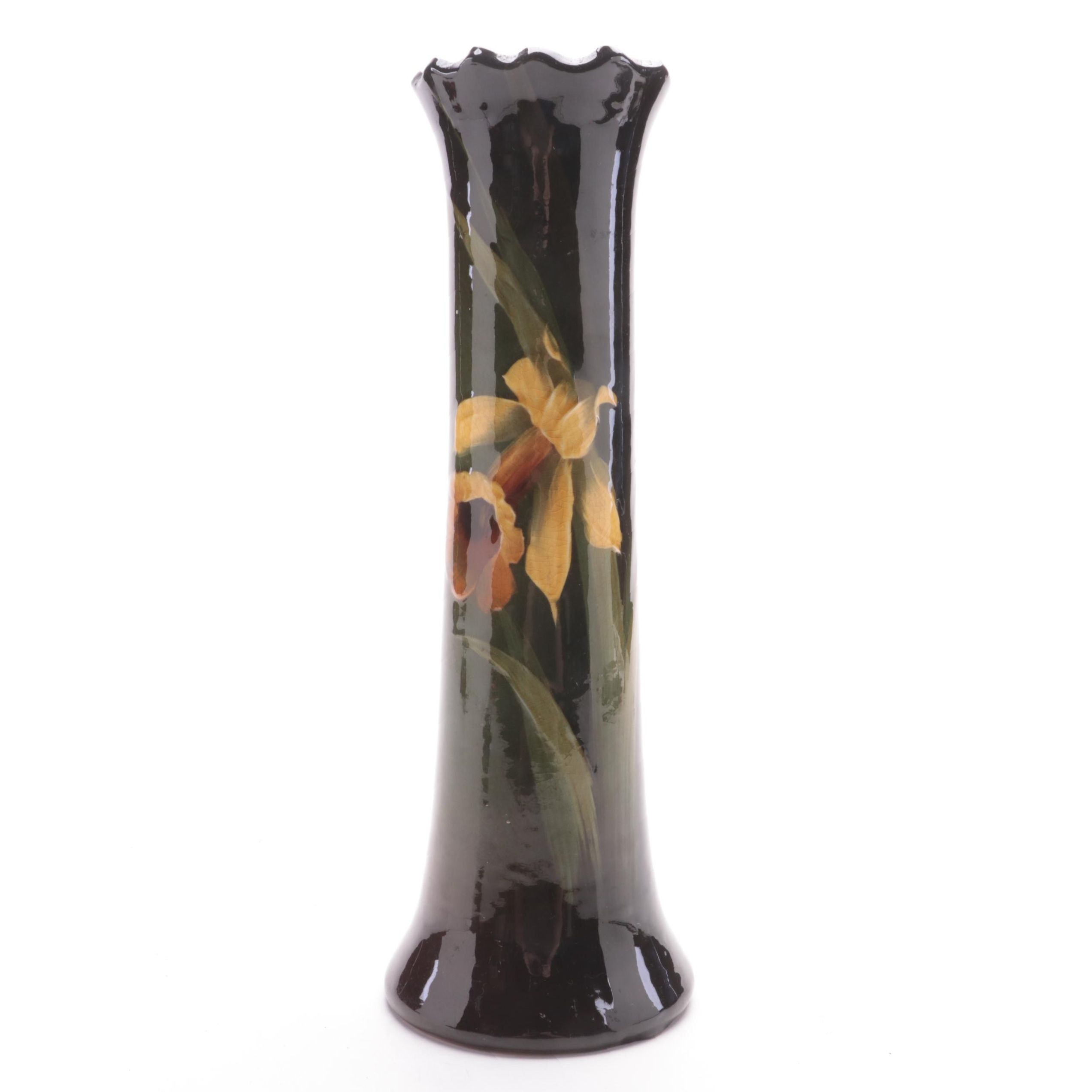 American Art Pottery High Gloss Glazed Daffodil Earthenware Vase EBTH